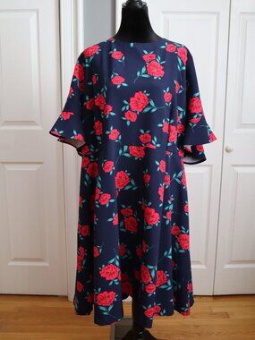 Draper James x Eloquii Floral Rose Ruffled Sleeve Fit & Flare Dress Plus Sz 26